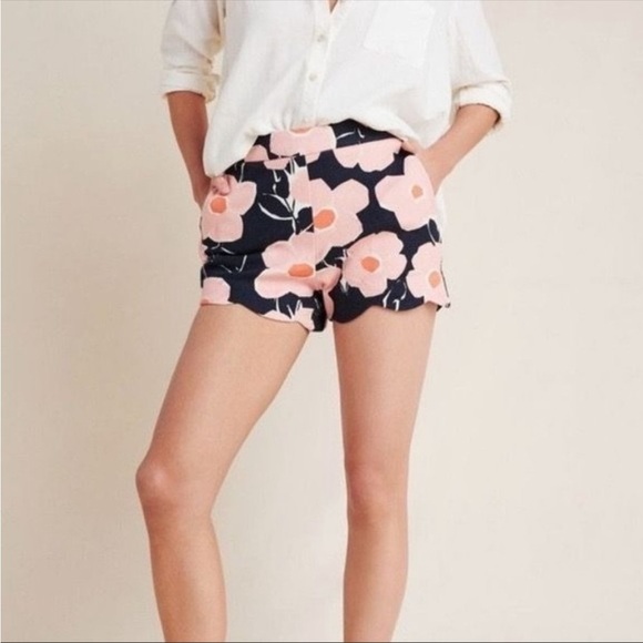 ANTHROPOLOGIE Georgie Scalloped Pique Daisy Floral Print Shorts NEW - Picture 1 of 8